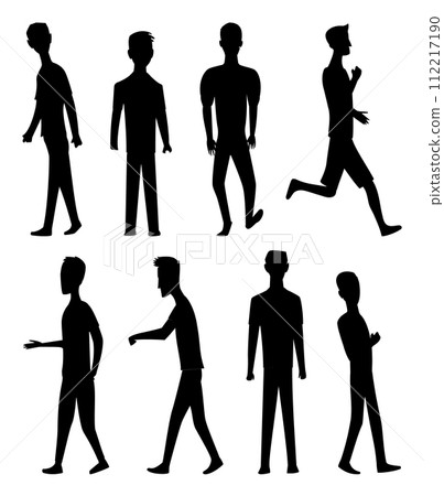 Silhouettes of a man, isolated icon in various poses, different forms and positions. Active people. Jpeg Illustration Silhouettes of a man, isolated icon in various poses, different forms and positions. Active people. Jpeg Illustration 112217190