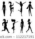 Women silhouette set. Isolated collection of girls in various poses, forms and positions. Active people. Jpeg Illustration 112217191