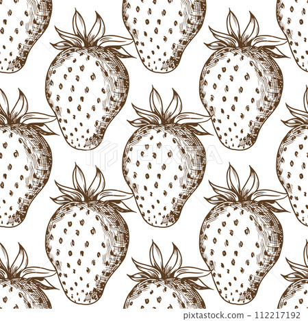 seamless tropical pattern with strawberry. Tasty fruit fresh black white sketch illustration seamless tropical pattern with strawberry. Tasty fruit fresh black white sketch illustration 112217192