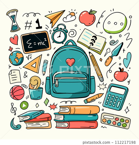 Education icon set. back to school element. Doodle vector illustration 112217198