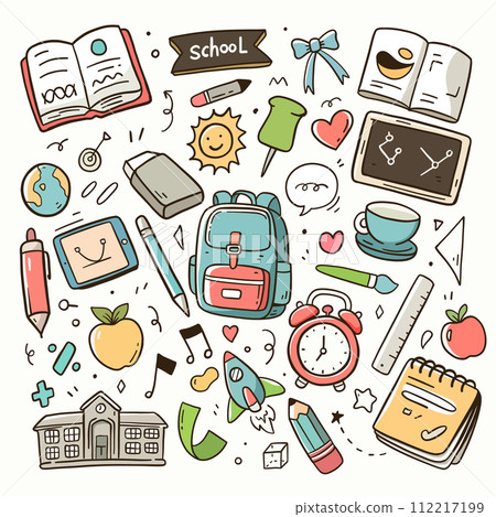 Education icon set. back to school element. Doodle vector illustration Education icon set. back to school element. Doodle vector illustration 112217199