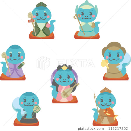 新年賀卡新年賀卡2025七福神蛇年新年可愛簡約插畫素材 新年賀卡新年賀卡2025七福神蛇年新年可愛簡約插畫素材 112217202