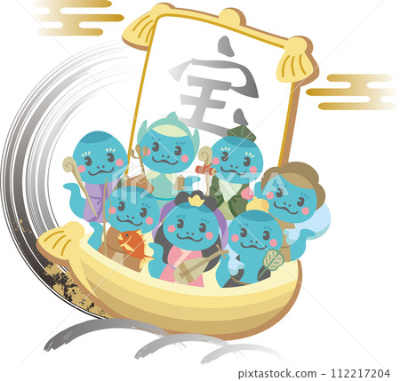 New Year's Card New Year's Card 2025 Seven Lucky Gods Treasure Ship Year of the Snake Snake Year of the Snake New Year Cute Simple Illustration Material 112217204