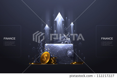 Revenue Increase. Wallet with a golden dollar coin and growth arrows 112217227