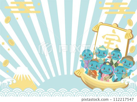 新年賀卡2025框架七福神寶船蛇年蛇新年可愛簡單插畫素材 新年賀卡2025框架七福神寶船蛇年蛇新年可愛簡單插畫素材 112217547