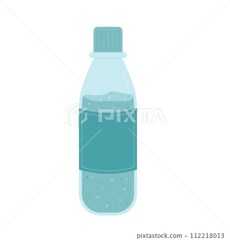 Small bottle of still water isolated on white background. Fresh clean drink in plastic container. Aqua healthy cold beverage. Stay hydrated. Vector flat illustration 112218013