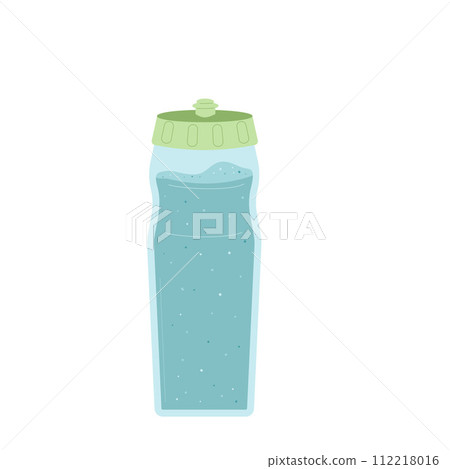 Sport bottle of still water isolated on white background. Fresh clean drink in reusable container. Aqua healthy cold beverage take away. Stay hydrated. Vector flat illustration 112218016