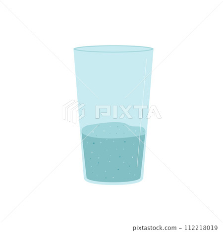 Half glass of still water isolated on white background. Fresh clean drink. Aqua healthy summer beverage. Stay hydrated. Vector flat illustration Half glass of still water isolated on white background. Fresh clean drink. Aqua healthy summer beverage. Stay hydrated. Vector flat illustration 112218019