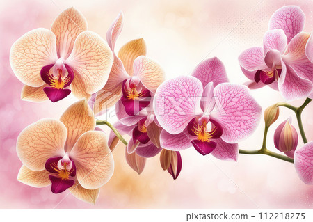 Art background with orchid flowers. Wallpaper with orchid flowers. 112218275