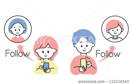 Illustration of men and women who follow on SNS 112218343