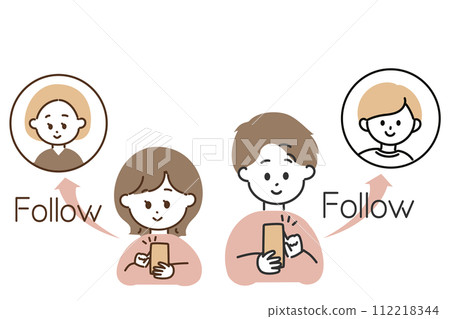 Illustration of men and women who follow on SNS 112218344