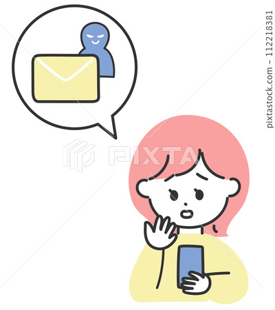 A woman is having trouble receiving solicitation emails on her smartphone A woman is having trouble receiving solicitation emails on her smartphone 112218381