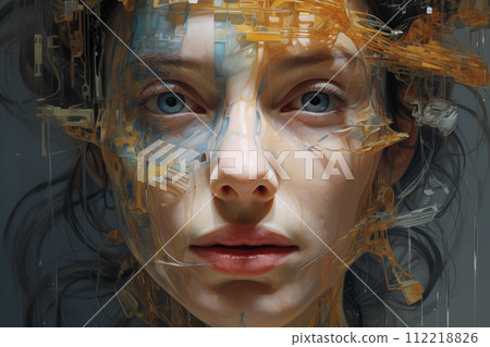 Portrait of a beautiful young woman combined with a digital painting. Portrait of a beautiful young woman combined with a digital painting. 112218826