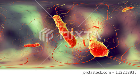 Clostridium difficile bacteria, 360 degree spherical panorama view 112218933