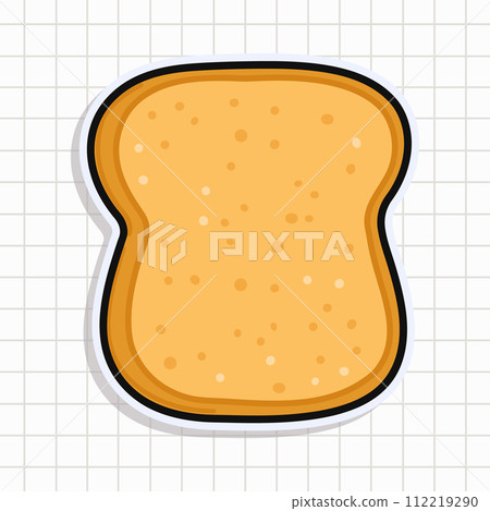 Cute funny Toast piece of bread sticker. Vector hand drawn cartoon kawaii character illustration icon. Isolated on background Toast piece of bread card character concept Cute funny Toast piece of bread sticker. Vector hand drawn cartoon kawaii character illustration icon. Isolated on background Toast piece of bread card character concept 112219290
