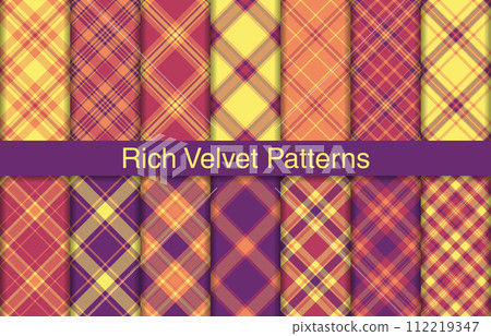 Rich velvet plaid bundles, textile design, checkered fabric pattern for shirt, dress, suit, wrapping paper print, invitation and gift card. 112219347