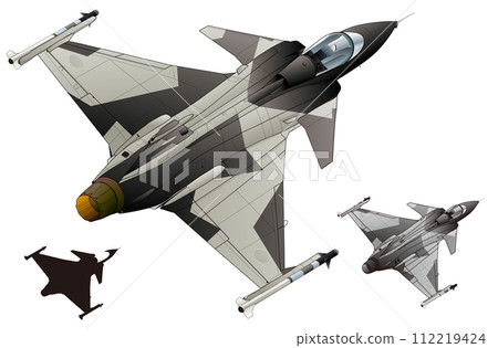 薩博鷹獅輕型賈特戰鬥機，帶有鴨翼和三角翼（現代迷彩漆，單色輪廓） 112219424