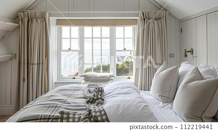 White coastal cottage bedroom decor, interior design and home decor, bed with elegant bedding and bespoke furniture, English country house and holiday rental White coastal cottage bedroom decor, interior design and home decor, bed with elegant bedding and bespoke furniture, English country house and holiday rental 112219441