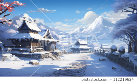 Village in winter landmark in Japan 112219624