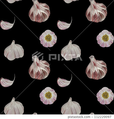 Garlic clove violet grey black watercolor pattern Garlic clove violet grey black watercolor pattern 112220097