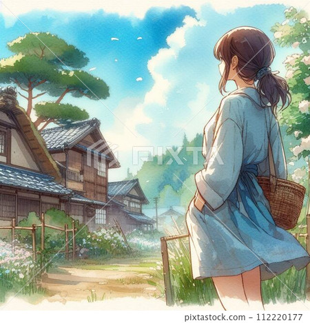 農村風景和女孩背影 農村風景和女孩背影 112220177