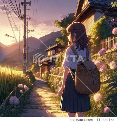 一個女人走在開滿鮮花的小路上 112220178