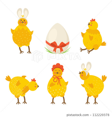 Set of Easter little chickens on a white background. Vector illustration in flat cartoon style. 112220378