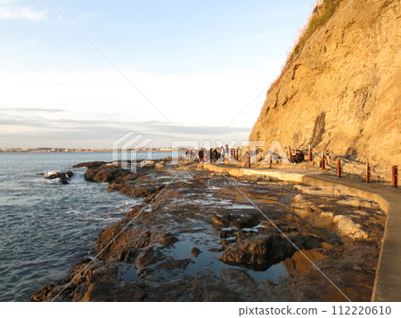 Enoshima's Chigogafuchi bathed in the setting sun 112220610