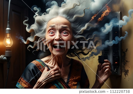 a sweet elderly adventurous woman started a fire in her house. 112220738