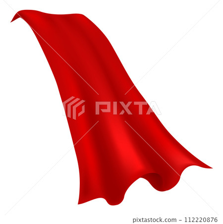 Red cape. Realistic draped scarlet cloak isolated on white background. Masquerade and carnival mantle costume. Drapery velvet luxury cloth. Royal wavy curtain, elegant satin vector element 112220876