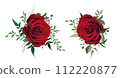 Red rose, burgundy flower with greenery leaves. Vector, watercolor, editable bouquet illustration. Floral decorative set isolated on white background. Elegant wedding invite party designer elements Red rose, burgundy flower with greenery leaves. Vector, watercolor, editable bouquet illustration. Floral decorative set isolated on white background. Elegant wedding invite party designer elements 112220877