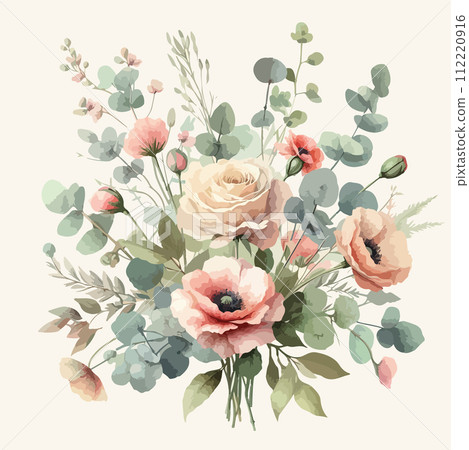 Watercolor floral backdrop decorated with spring wild flowers and leaves. Watercolor floral backdrop decorated with spring wild flowers and leaves. 112220916