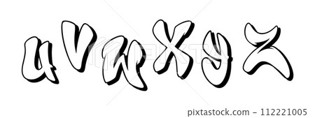 Handwritten graffiti font alphabet in black over white. Vector illustration. Part 4 Handwritten graffiti font alphabet in black over white. Vector illustration. Part 4 112221005