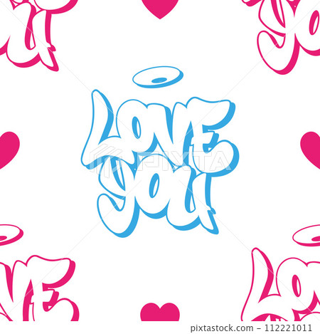 Seamless pattern love you font in old school graffiti style. Vector illustration template Seamless pattern love you font in old school graffiti style. Vector illustration template 112221011