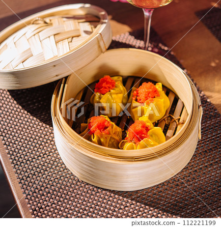 Japanese gyoza or dumplings snack top view 112221199