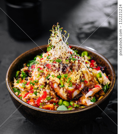 Couscous with Vegetables, Seafood, and Tobiko Caviar Couscous with Vegetables, Seafood, and Tobiko Caviar 112221214