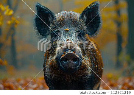 Wild Boar Standing in Forest 112221219