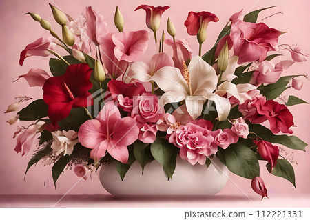 白色花瓶裡一束鮮豔的百合花 白色花瓶裡一束鮮豔的百合花 112221331