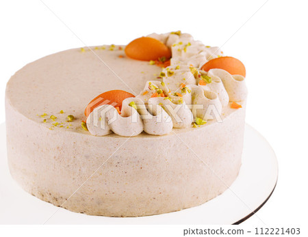 A delicious Pistachio cheese cake isolated A delicious Pistachio cheese cake isolated 112221403