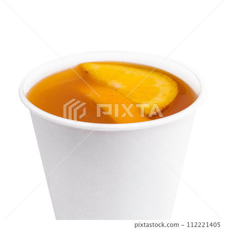 healthy tea with orange slices in a plastic cup 112221405