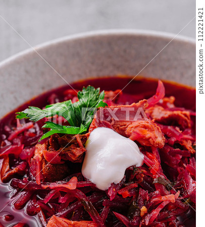 bowl of beet root soup borsch 112221421