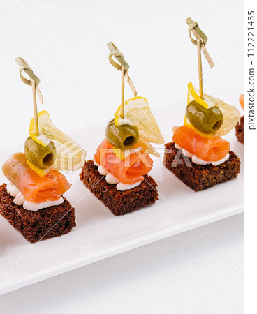 canapes with cheese and red fish canapes with cheese and red fish 112221435