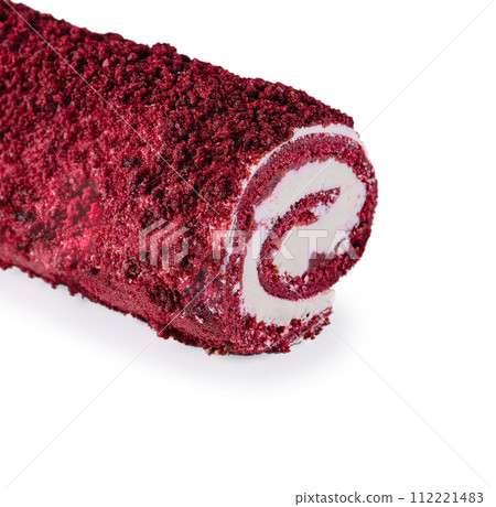 Sponge Swiss roll on white background Sponge Swiss roll on white background 112221483