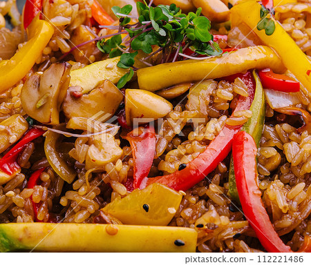 Chinese fried rice with vegetables close up Chinese fried rice with vegetables close up 112221486