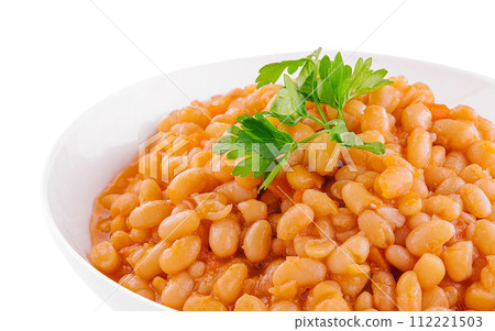 Boiled beans with tomato and spices in a bowl 112221503