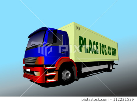Vector 3d illustration of truck on the road. Lorry Vector 3d illustration of truck on the road. Lorry 112221559