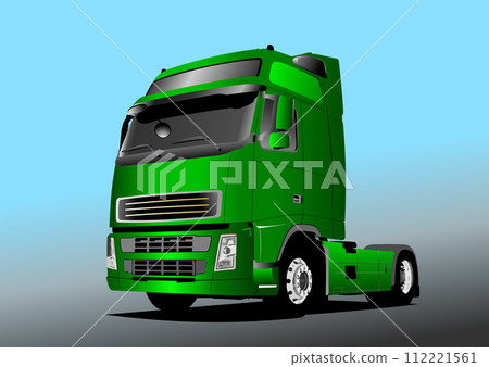 Vector 3d illustration of green truck on the road. Lorry Vector 3d illustration of green truck on the road. Lorry 112221561