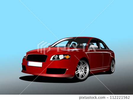 Red car on the road. Vector 3d illustration Red car on the road. Vector 3d illustration 112221562