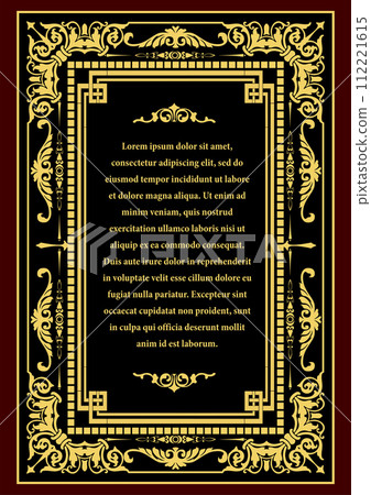 Gold ornament on dark background. Can be used as invitation card. Book cover. Vector illustration 112221615