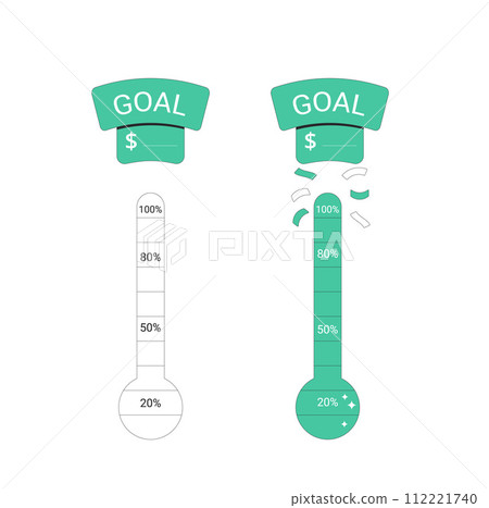 Financial goal thermometer set. Full and empty money trackers. I 112221740
